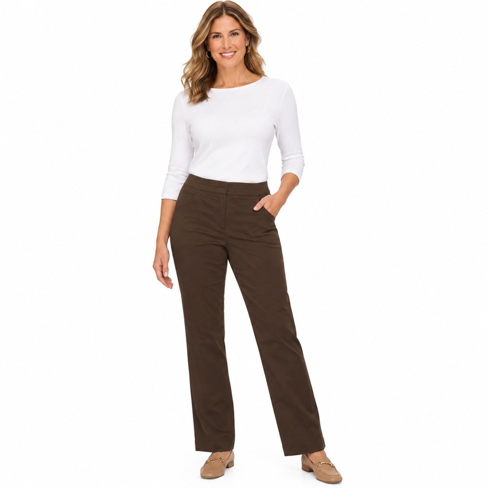 Chico's Trousers Women 1.5 Brown Straight Leg Flat Front Business Casual Pockets